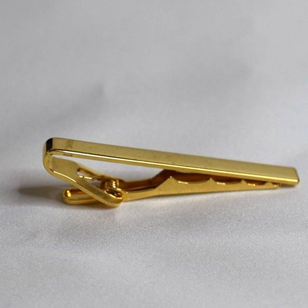 Vtg 1950's Dapper Classic Gold Tone 2" Unisex Fashion Tie Clip